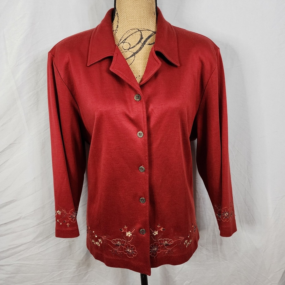 Vintage ALFRED DUNNER Size 18 Rustic Red Embroidered‎ 3/4 Sleeve Casual Shacket
